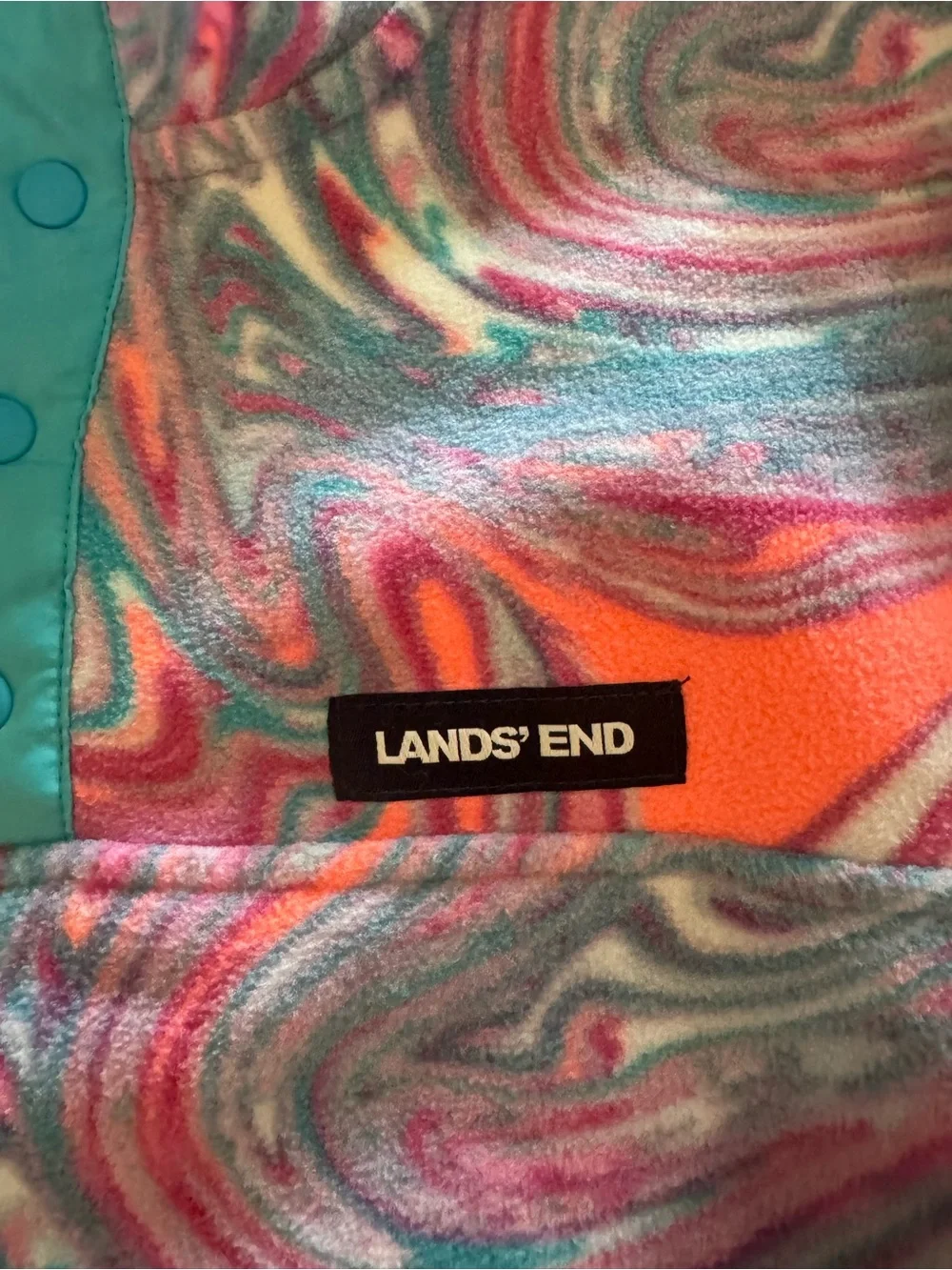 Lands' End Marble Swirl Fleece Pullover in Pink, Teal & Gray